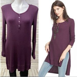 Free People We the Free PS Gwen Thermal Henley Tunic Plum Hobo Fairy Long Sleeve